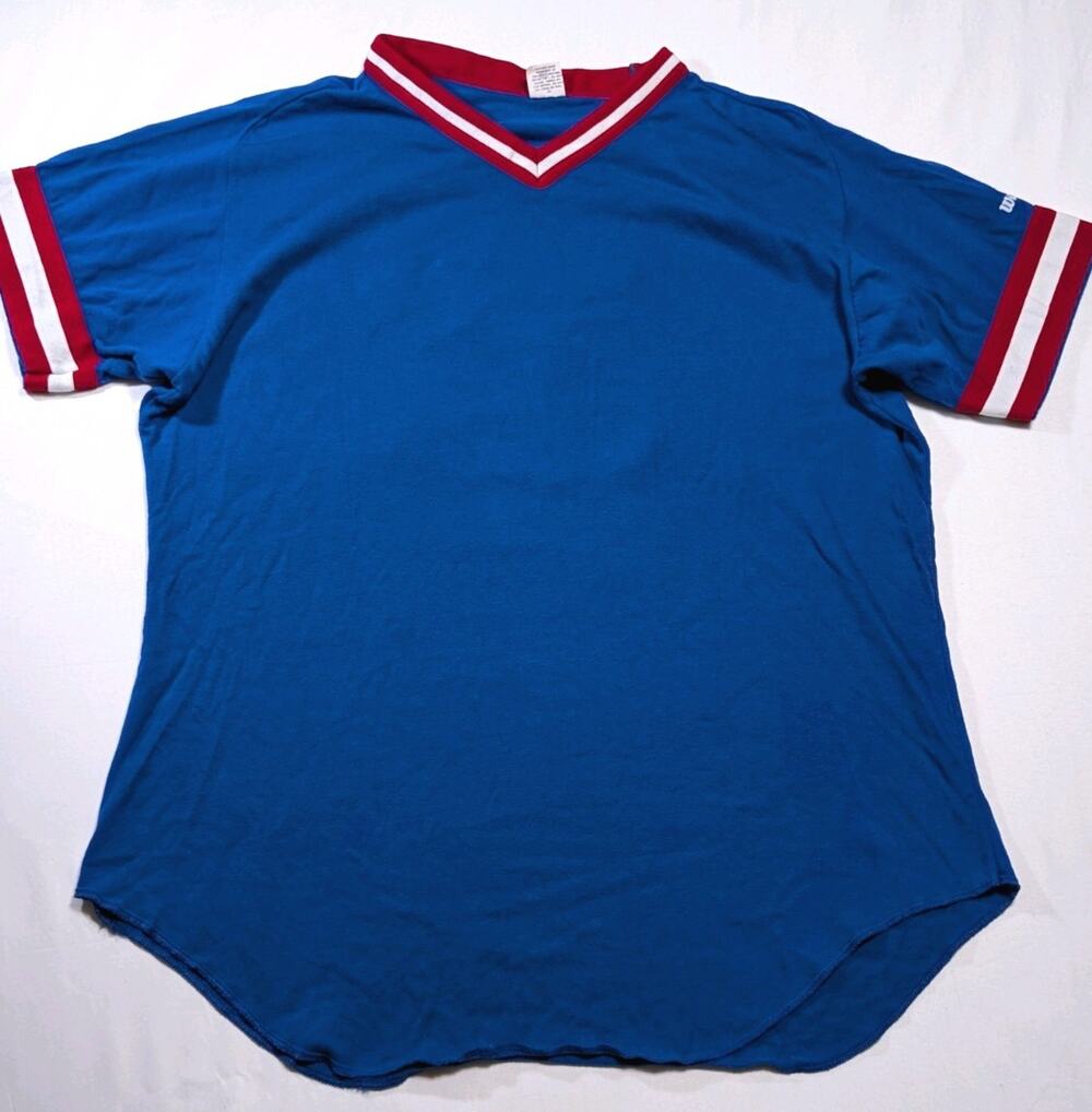 Vintage Wilson Athletic Baseball Shirt Jersey Ringer Blue Red White Cubs 80s XL